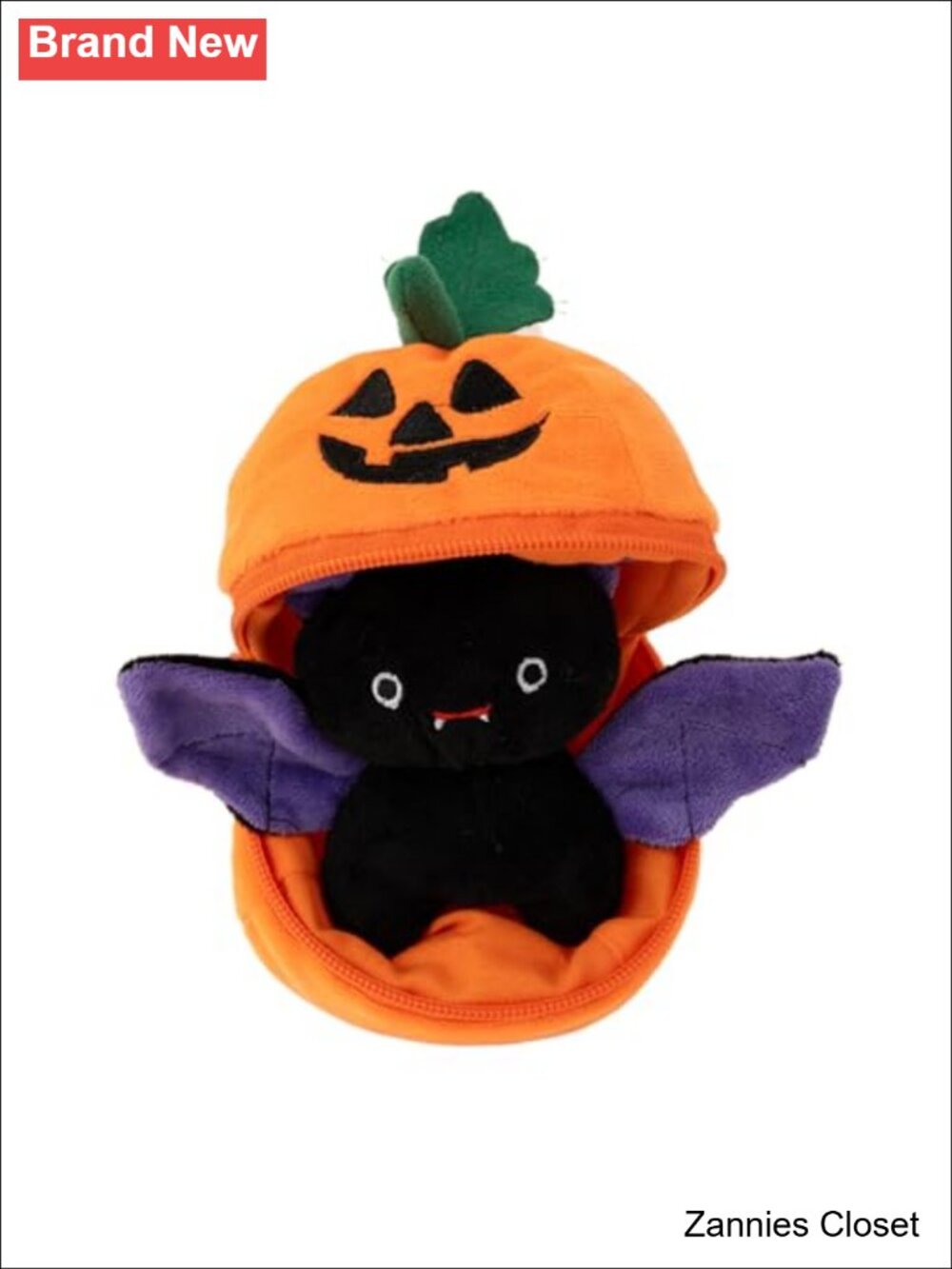 👻 Halloween Plush Pumpkin Zip-Up Surprise Stuffed Animal Bat Toy 6 In